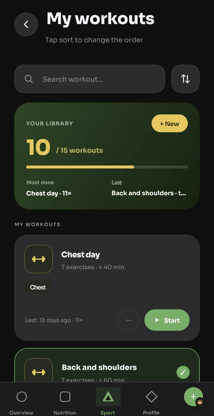 My workouts with your library of custom workouts