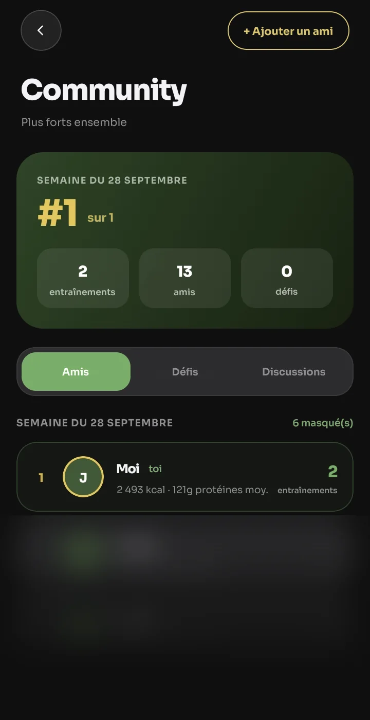 Communauté avec ton classement de la semaine, tes amis et les défis